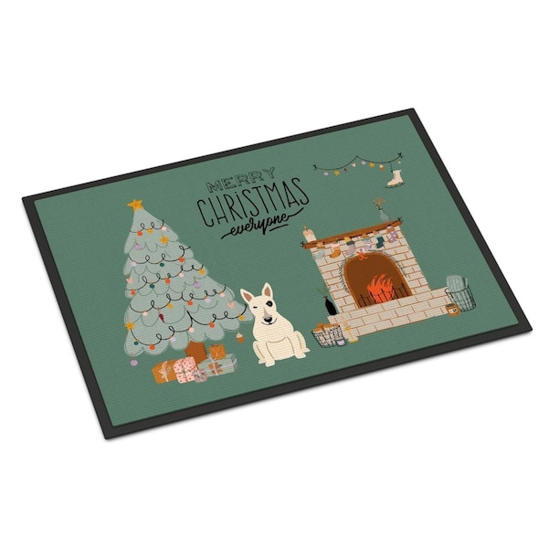 Carolines Treasures 18 x 27 in. White Bull Terrier Christmas Everyone Indoor or Outdoor Mat CK7701MAT - main